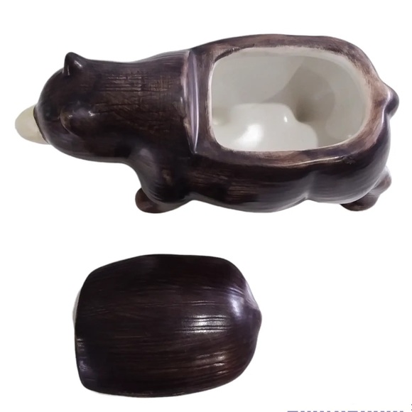 Vintage Sakura Ceramic Brown Bear Trinket Box Lid Rustic Cabin Hand Painted - Picture 7 of 10